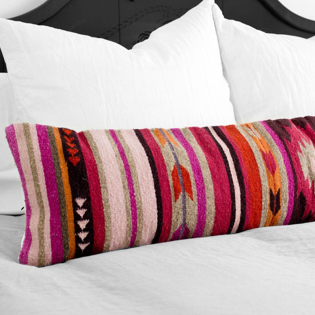 Decorative Lumbar Pillow with Colorful Stripe Pattern | Extra-Long Design