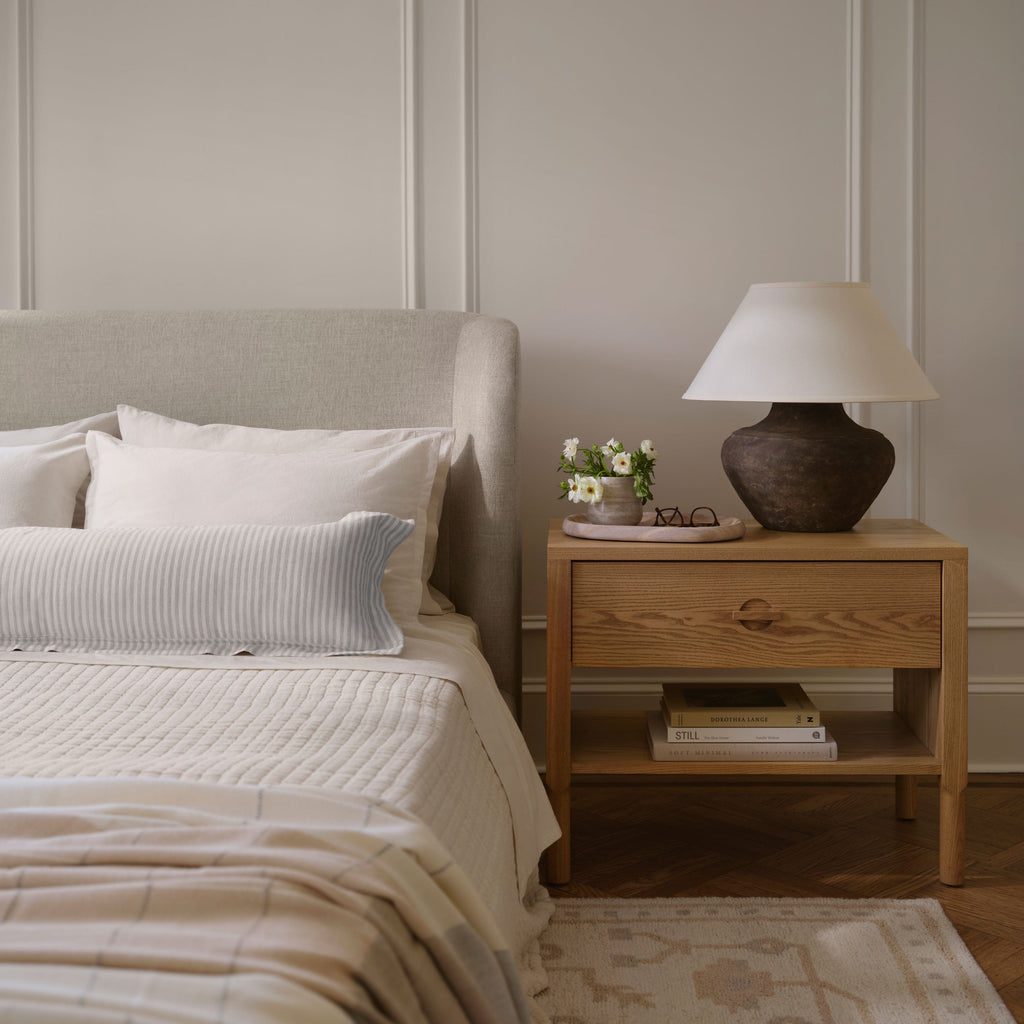 Decorative Lumbar Pillow with Fine Stripe Texture | Extra-Long Design