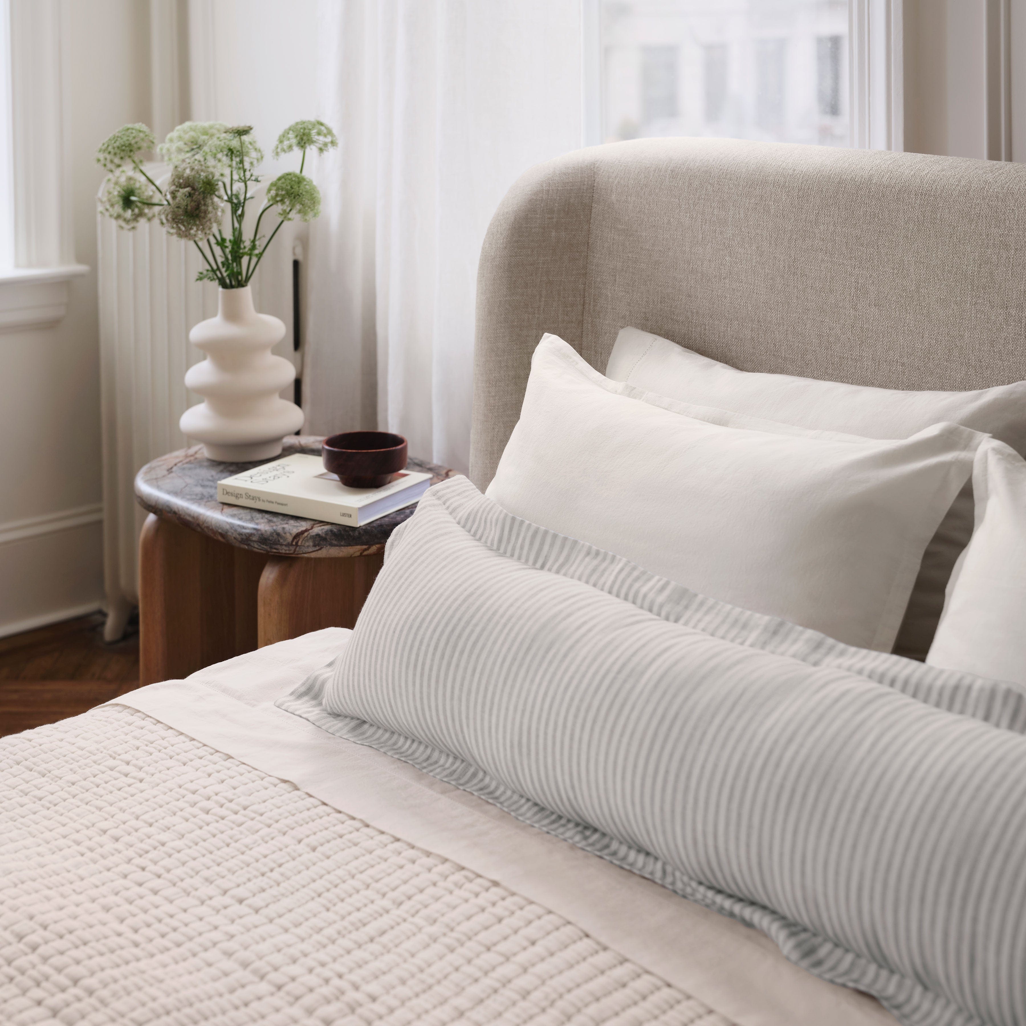 Decorative Lumbar Pillow with Fine Stripe Texture | Extra-Long Design